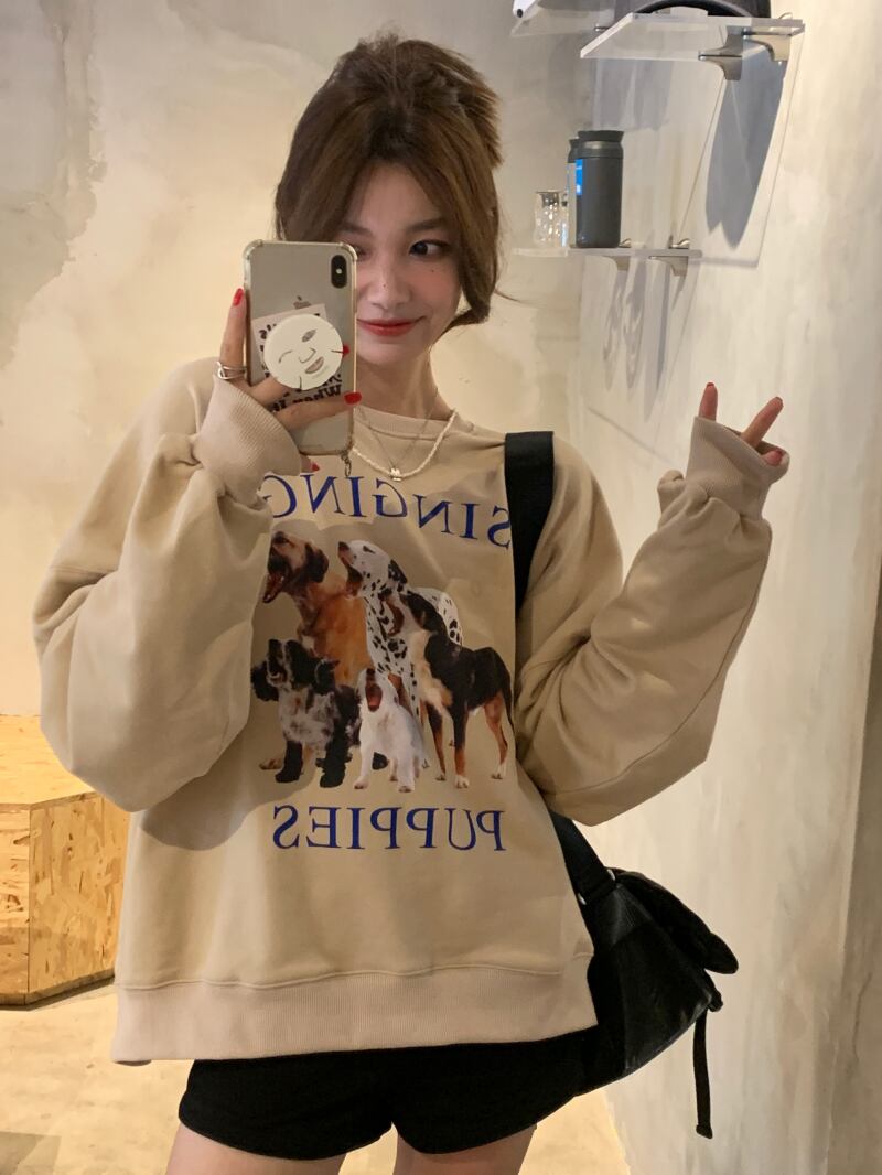 オータムスタンダードプリント柄ルーズセーター ロング レトロ 秋物 モンロー86000012179