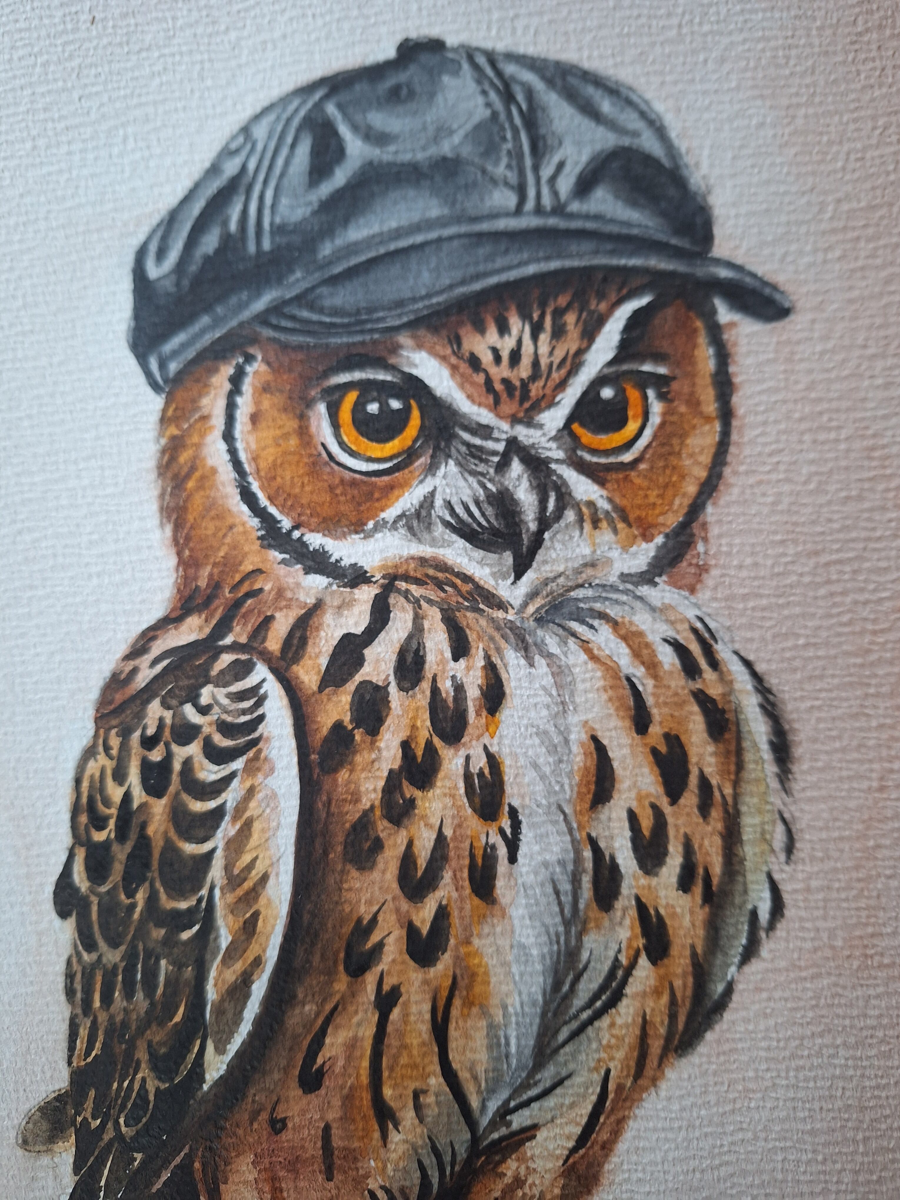 水彩画 スケボーふくろう | 工房 和み