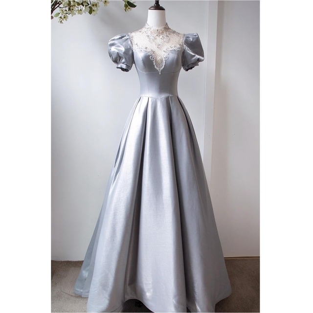 シアーレース切り替えタックドレス　D0403