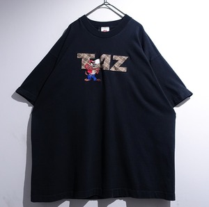 90s "LOONEY TUNES" Black TAZ Embroidered Check Design T-Shirt