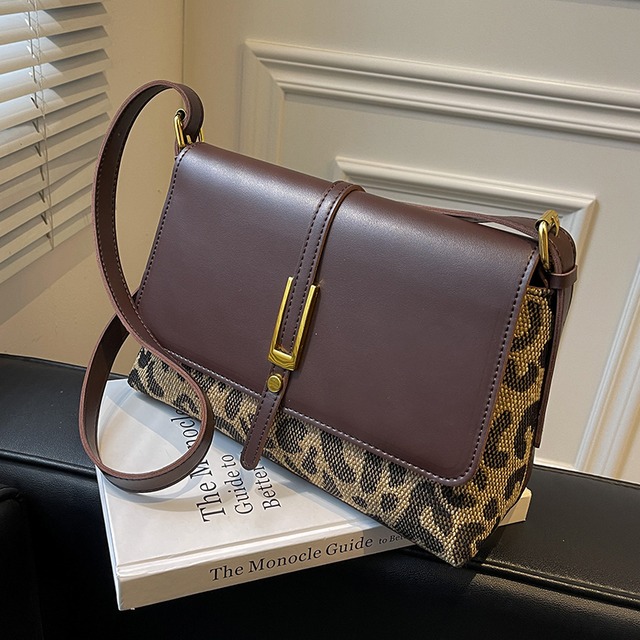 レオパードプリント柄スタンダードオータムウィンタースタイルショルダーバッグ レトロ 秋物 冬物 メッセンジャーバッグ 手作りハンドバック58456305973