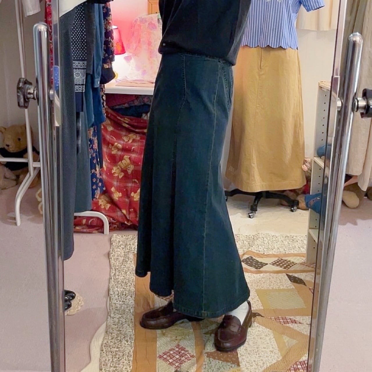 back button slit denim skirt