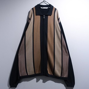 Black Line Switching Design Full Zip Silk & Cotton Summer Knit