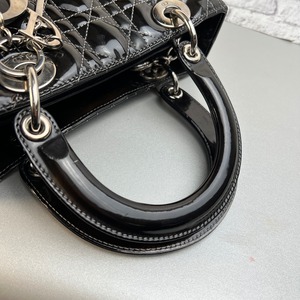 Dior レディディオール カナージュ 2WAY パテントレザー ショルダーバッグ ブラック A-12146