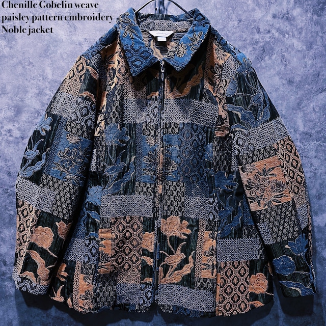 【doppio】Chenille Gobelin weave paisley pattern embroidery Noble jacket