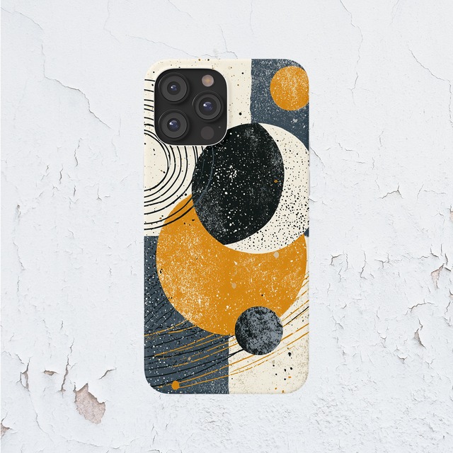 受注生産 iPhoneケース 黒い惑星と黄土色のモダン星図｜惑星モチーフ STAR012D