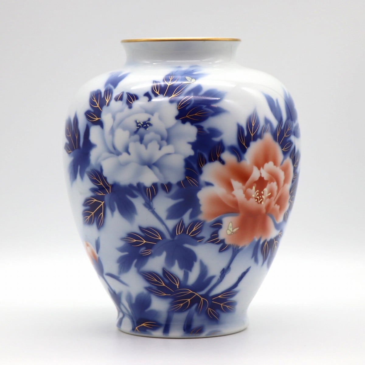 有田焼・深川製磁・壺型花瓶・花器・牡丹・No.200926-015・梱包サイズ 