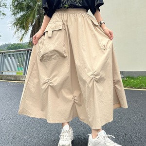 GATHERED A-LINE ELASTIC WAIST MIDI SKIRT M-17536