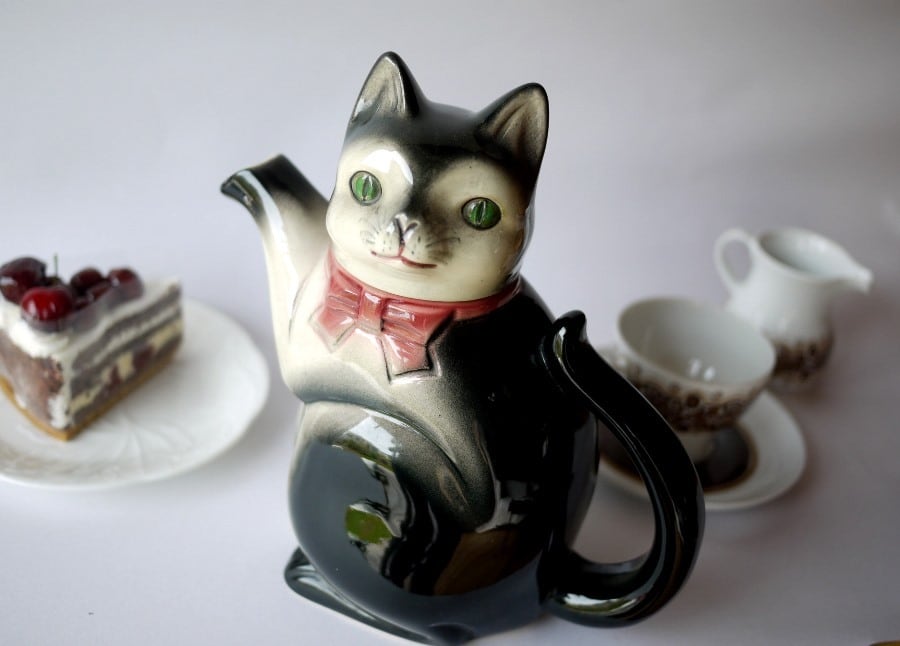 黒白猫ティーポット Erphila社 ドイツ製ビンテージ陶器