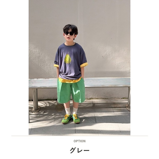 【KID】洋梨プリントフルーツ柄半袖Tシャツ - 2