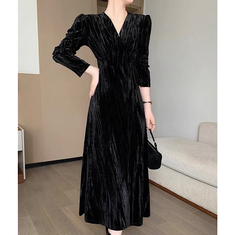 ドレープ 長袖 ミモレ丈 ワンピース YH9666