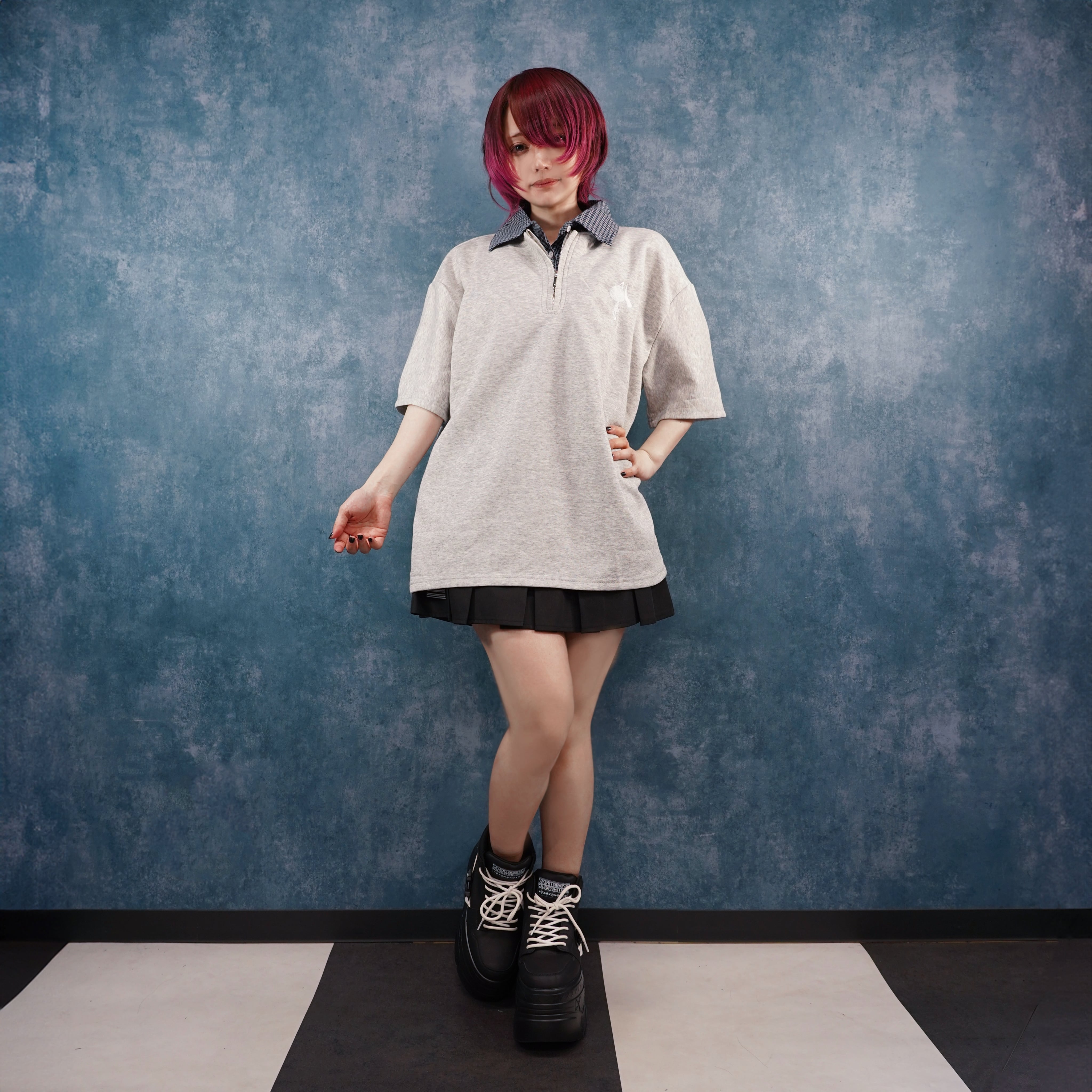 ゾロ目の日限定プレゼント》CHECK COLLAR FAKE LAYERED HALF ZIP TOPS