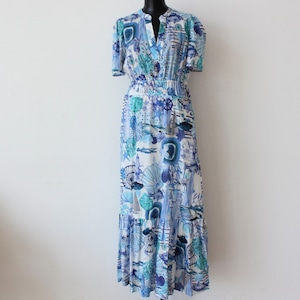 VILAGALLO 　ブルーマリンコラージュプリントスタンドティアードコットンワンピース SPAIN:VIL32297 ¥44,000＋tax