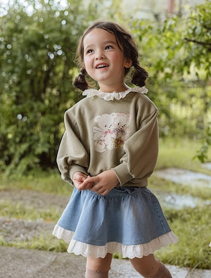 秋レースフリルデニムスカート2色