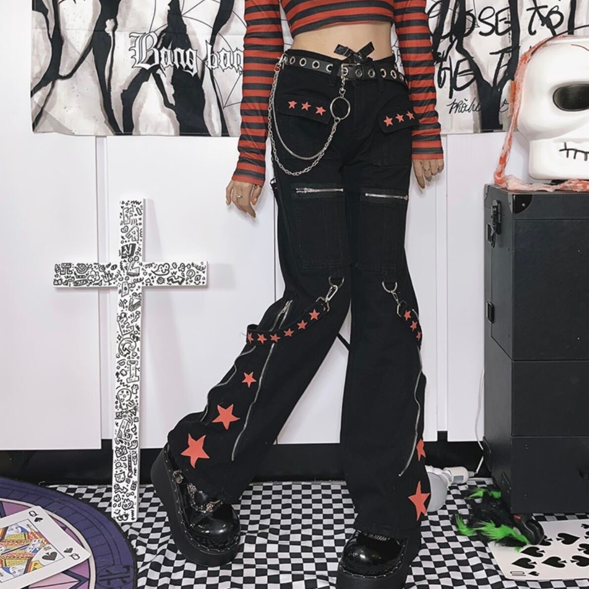 【予約】Y2K star print zipper casual pants