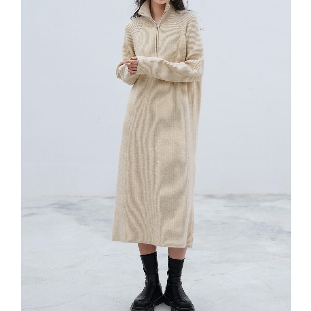 ハーフジップニットワンピース K0420