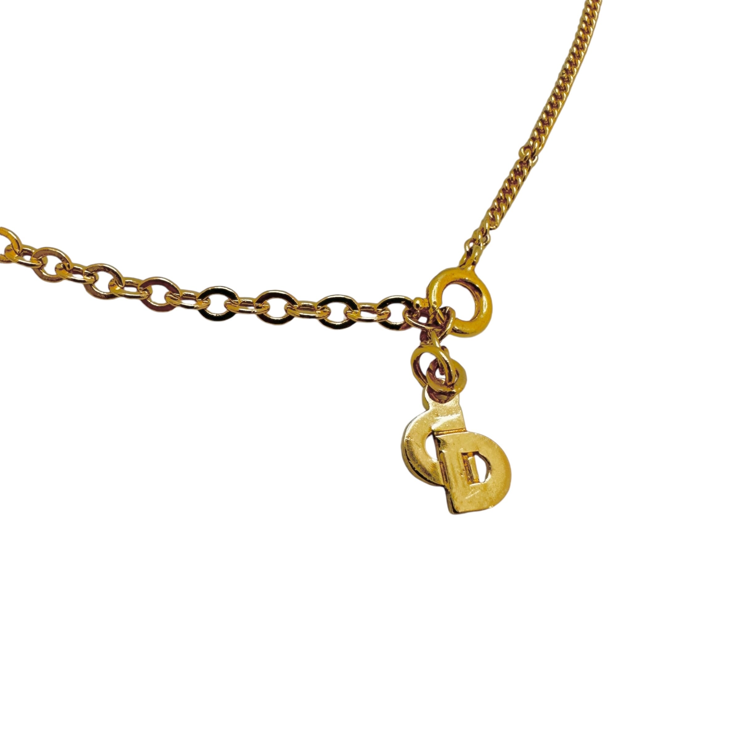 Christian Dior ディオール ラインストーン ロゴネックレス ゴールド