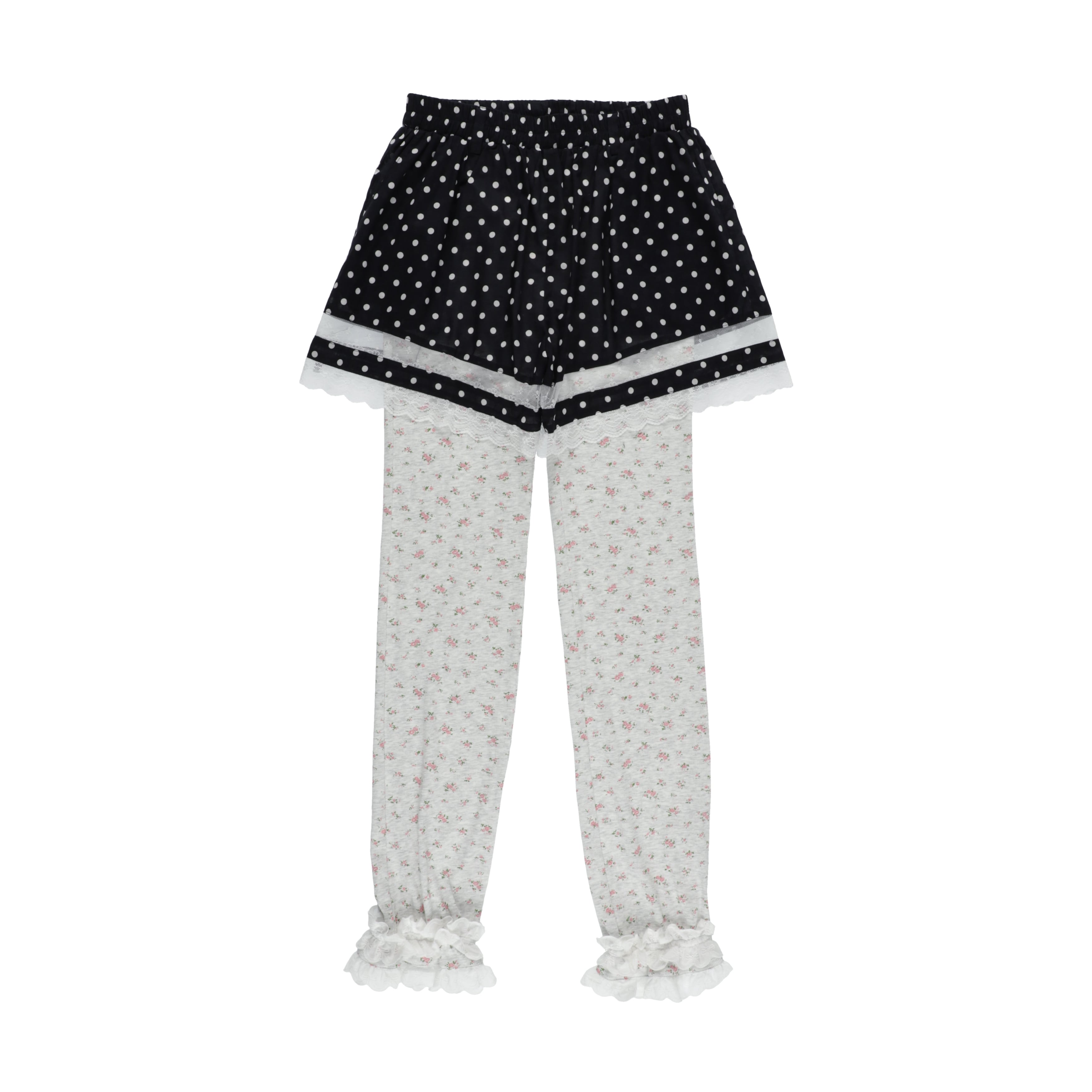 レイヤードレギンスフリルパンツ　BLACK