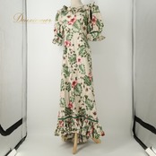 フラダンス 衣装 ワンピース ドレス ベージュ系 ハイビスカス柄 モンステラ柄 ティアレ柄 花柄 植物柄 ハワイアンプリント ハワイアン アロハ フラ ダンス レッスン 練習 ハワイアンダンス フリル グリーン系 ピンク系 レッド系 ホワイト系 ブラウン系 イエロー系 華やか かわいい おしゃれ 上品 大人っぽい
