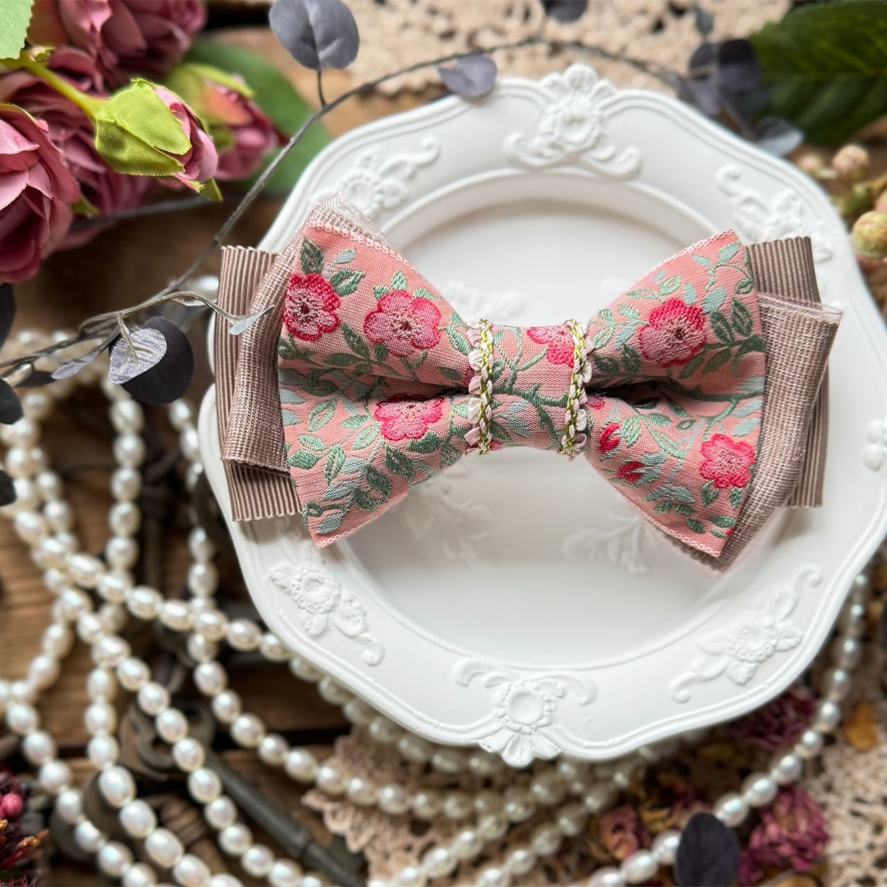 バレッタ】Franc 11 Rose（ローズ） ― ダスティローズの上品リボン
