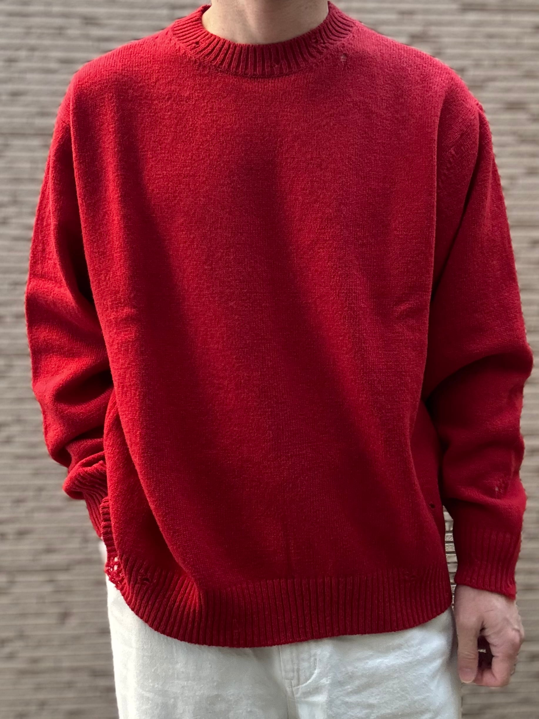 STILL BY HAND Punched shetland sweater KN01253 (vermilion red