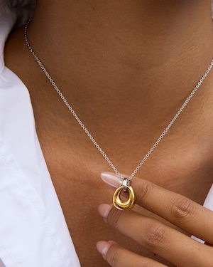 316L Bi-color Oval Pendant Necklace