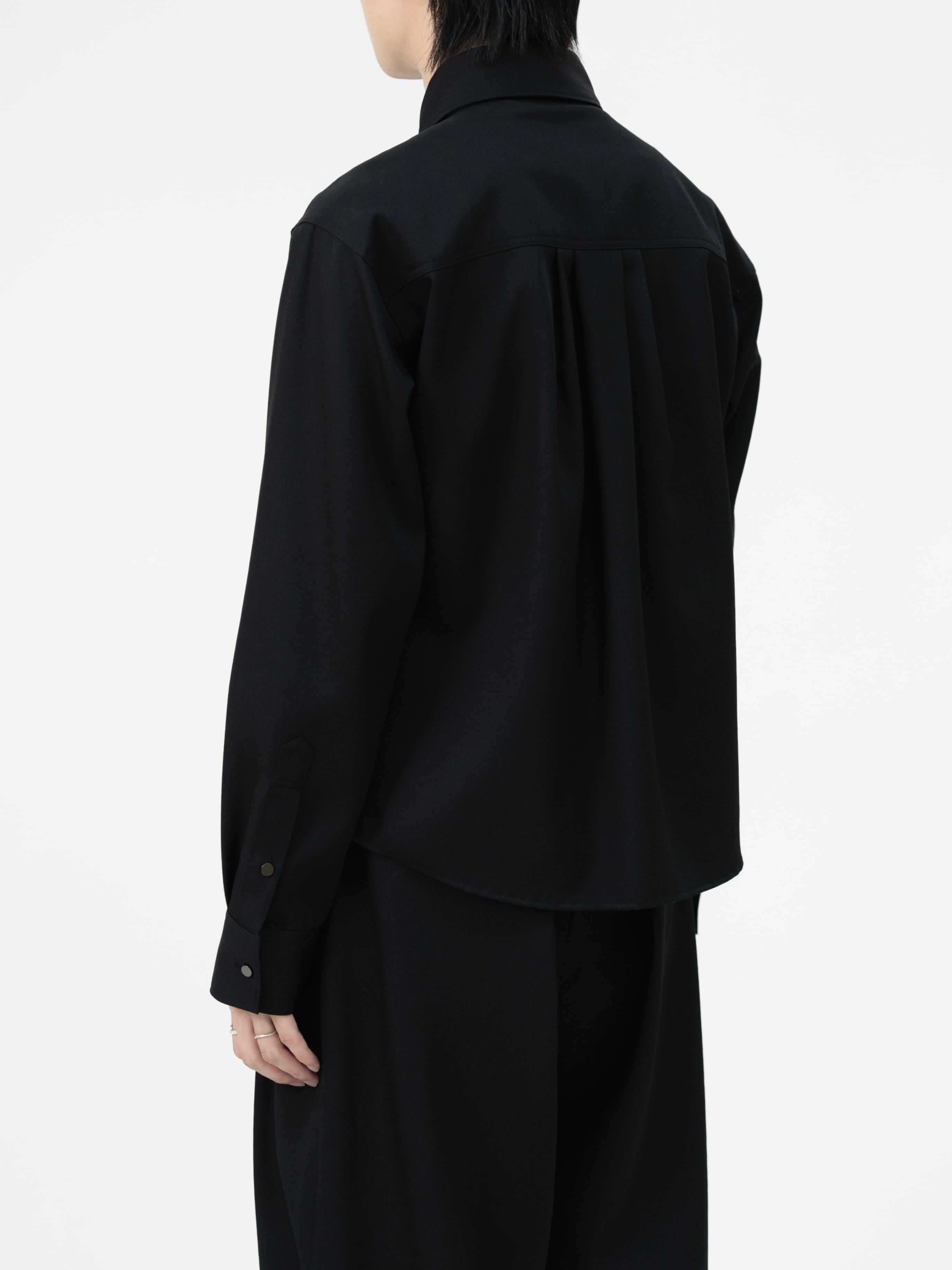 HEAVY WOOL GABARDINE SHORT SHIRT JACKET【BLACK】 | lapiis