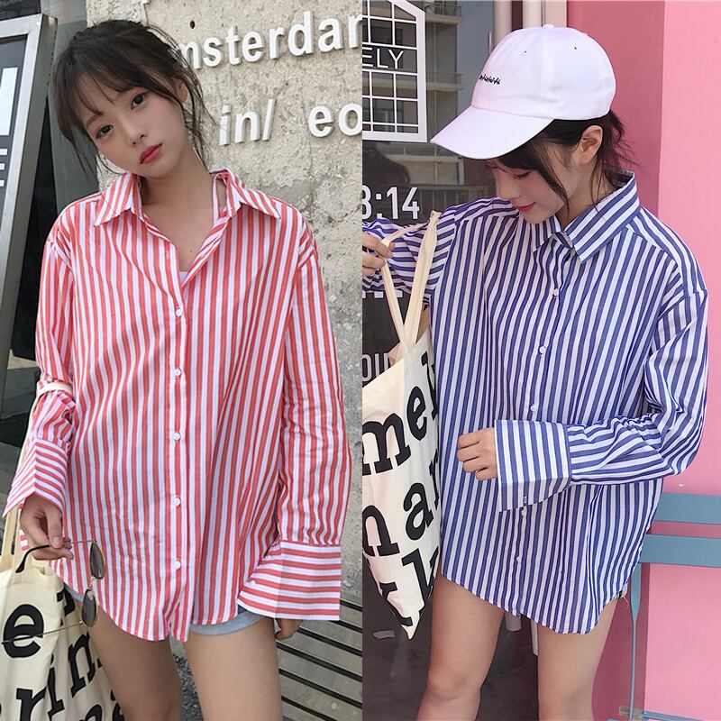 オーバーサイズ・ストライプシャツブラウス