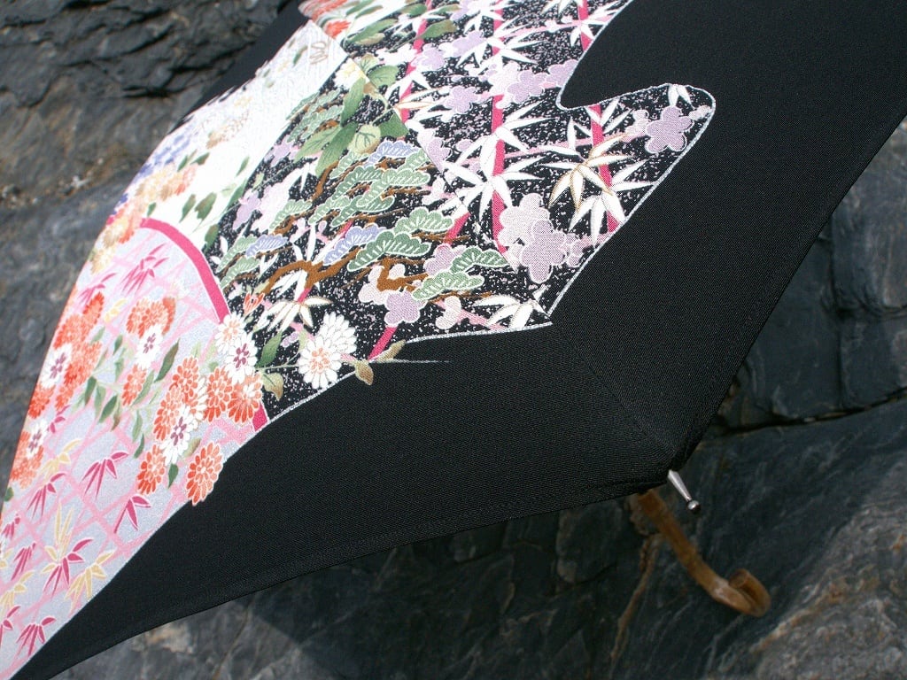 着物リメイク日傘＊黒留袖の着物から作った日傘, Kimono upcycling