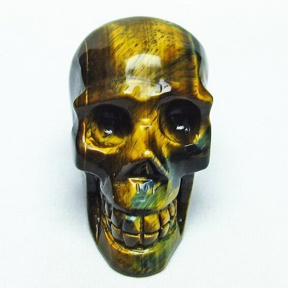 イエロータイガーアイ 手彫り-卓上置物 ドクロ スカル 154-11