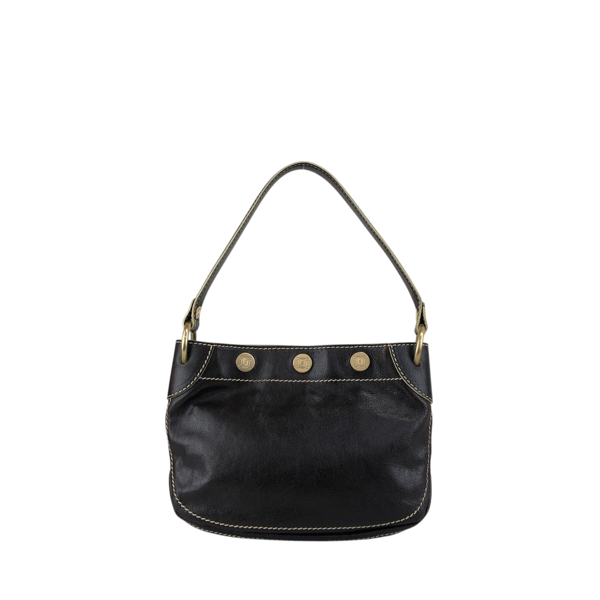 CELINE セリーヌ ショルダーバッグ ブラウン ブラゾンボタン レザー