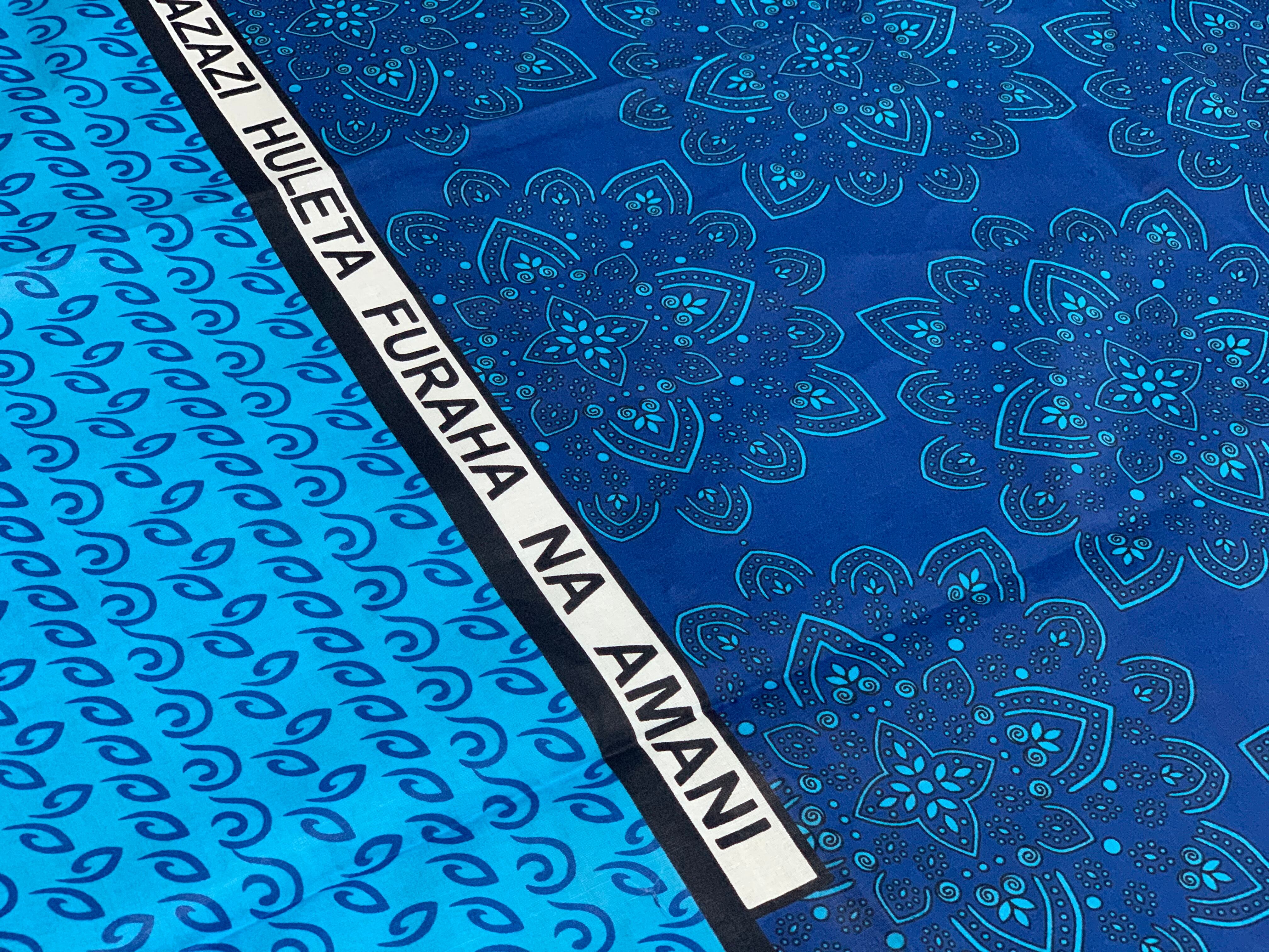 カンガ布  ファブリック（ブルー）