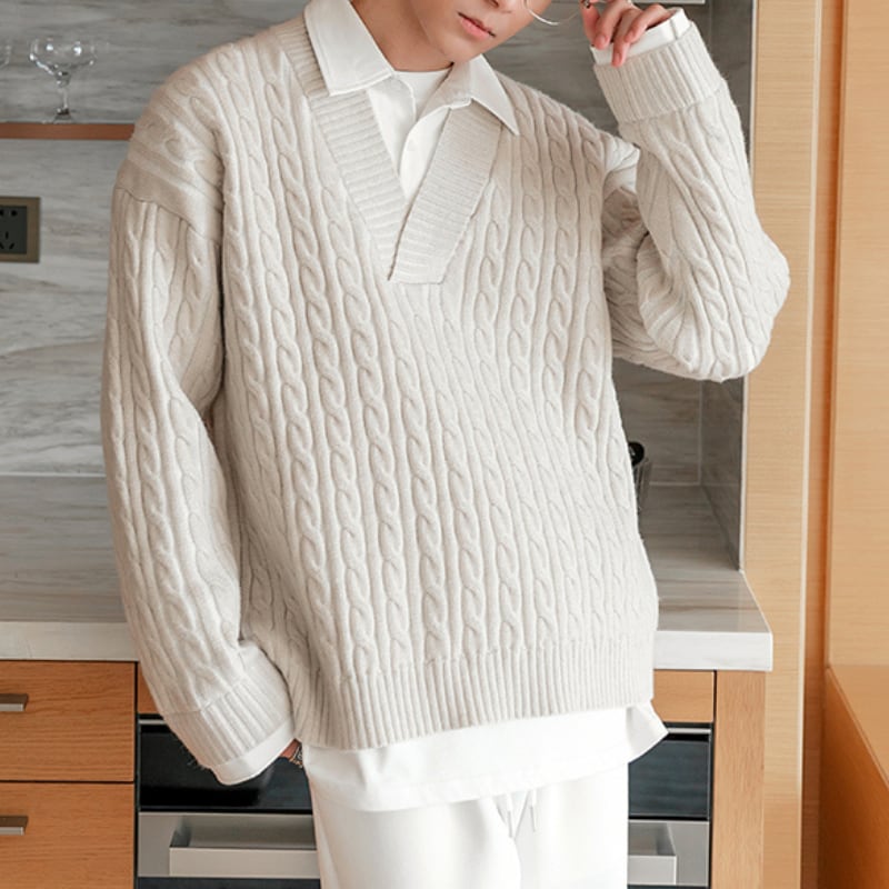 フェイクツーピースカジュアルセーター C10296