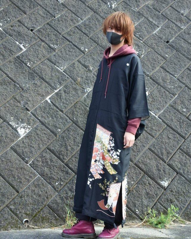 ワンピース 黒留 キジ＆梅 Dress Black Pheasant & UME flower | K