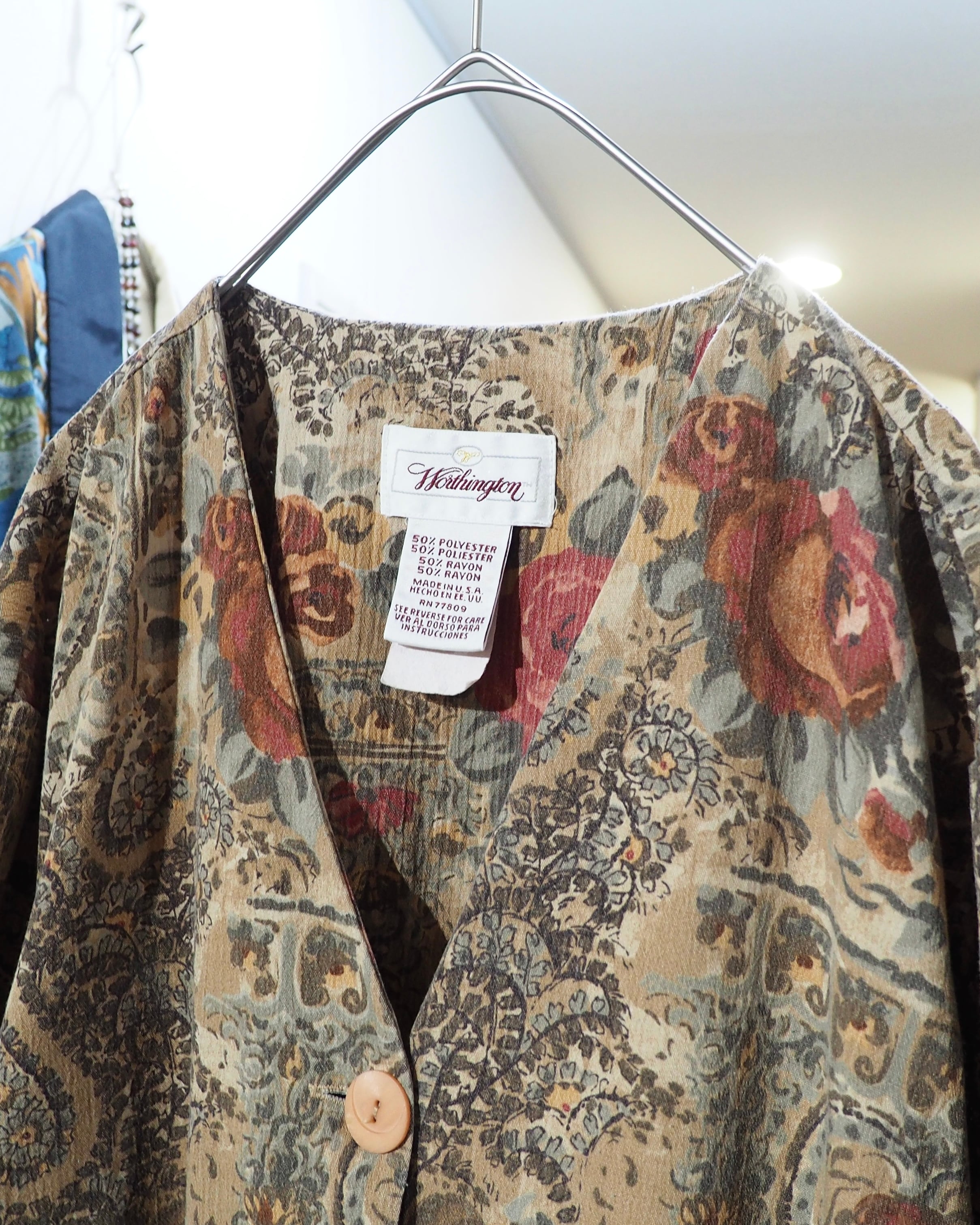 1980 - 90s " Made in USA " Beautiful Flower × paisley pattern vintage No collar jacket