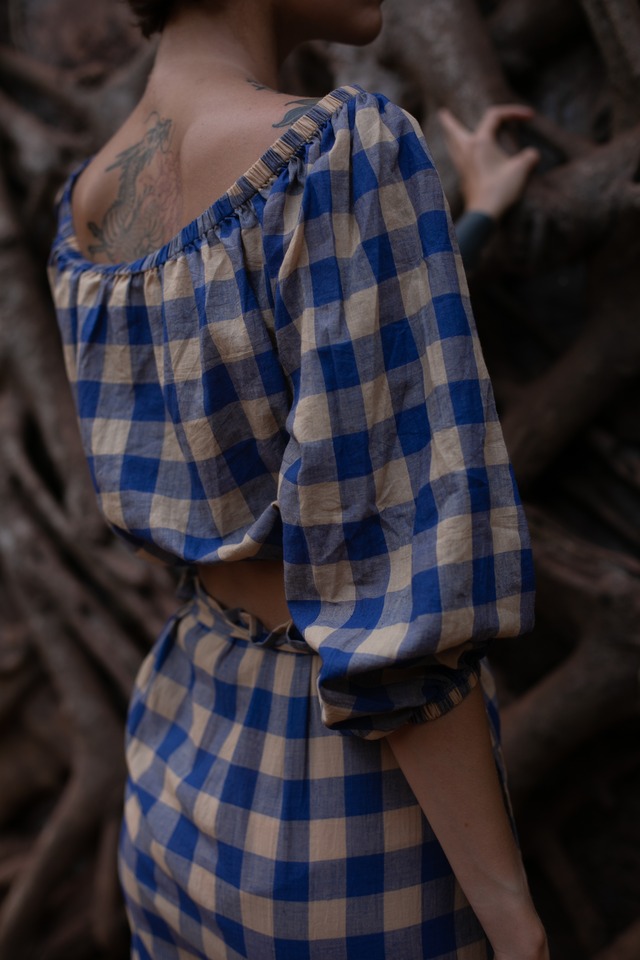 Handloom Cotton Check Off-Shoulder Top