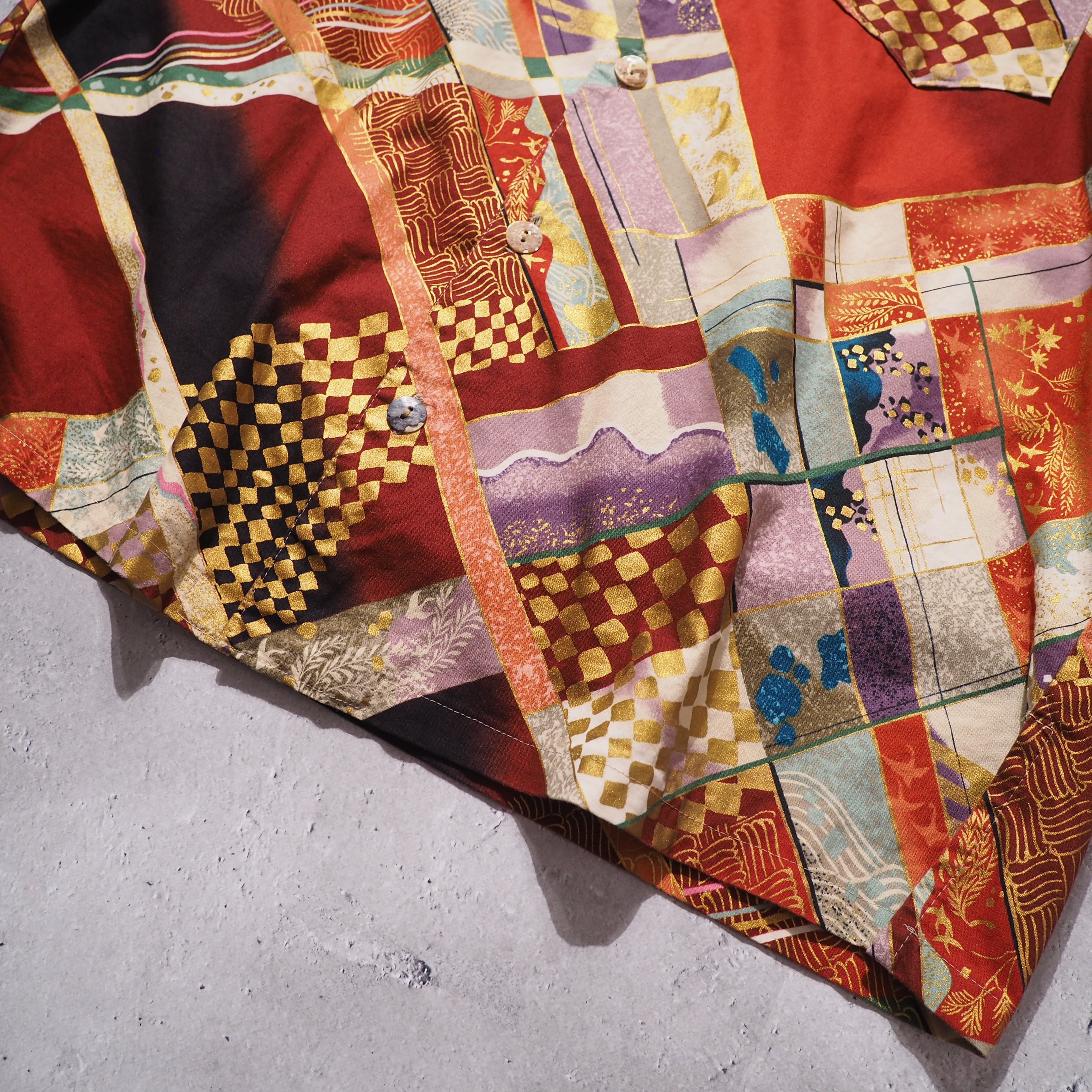 " Special - 和柄 " Japanese oriental pattern vintage SS Open collar shirt