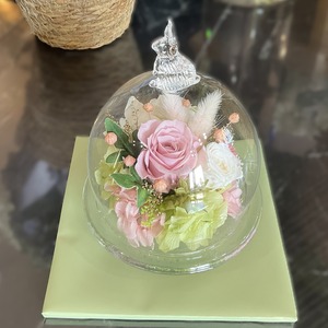 プリザーブドフラワー（Rabbit glass dome）pink