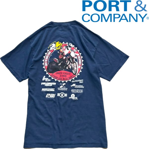 1点物◇ポート&カンパニー紺バイカー系バックプリントTシャツ古着