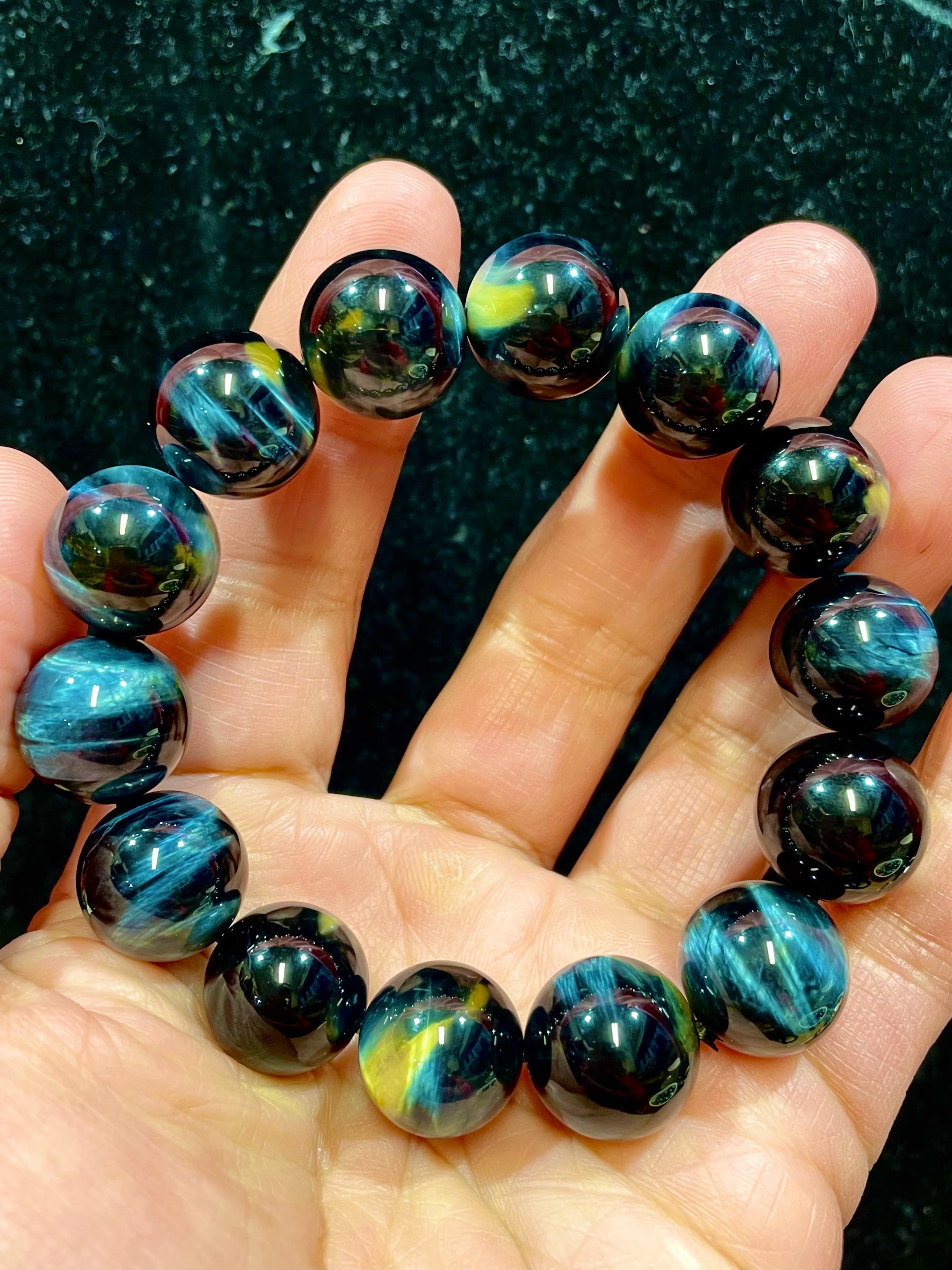 1) 精神と感情のバランス「ブルータイガーアイ」ブレスレット16mm