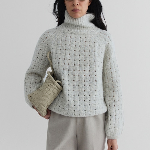 Cable Mesh Turtleneck Knit Pullover  T4151