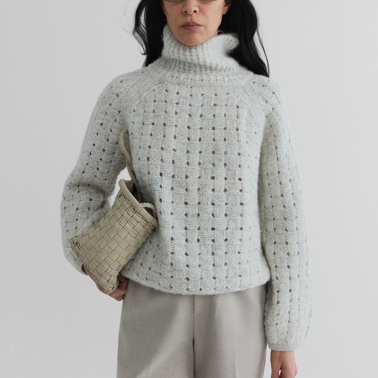 Cable Mesh Turtleneck Knit Pullover T4151