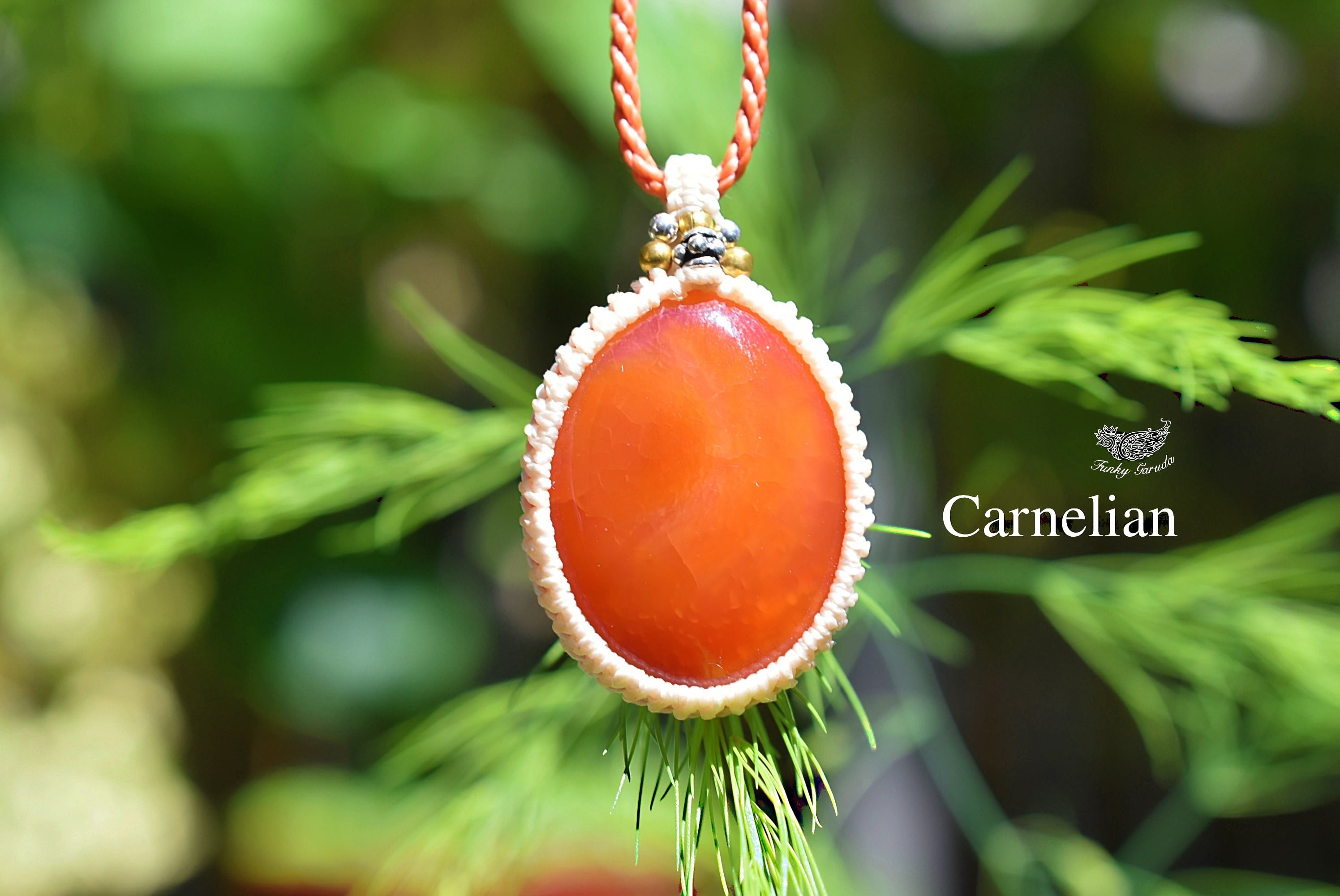 さくらんぼ果実★カーネリアン マクラメネックレス1279