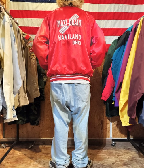 Used ジャケット◆XL USA製 ナイロンスタジャン レッド◆ヴィンテージ　アメリカ古着