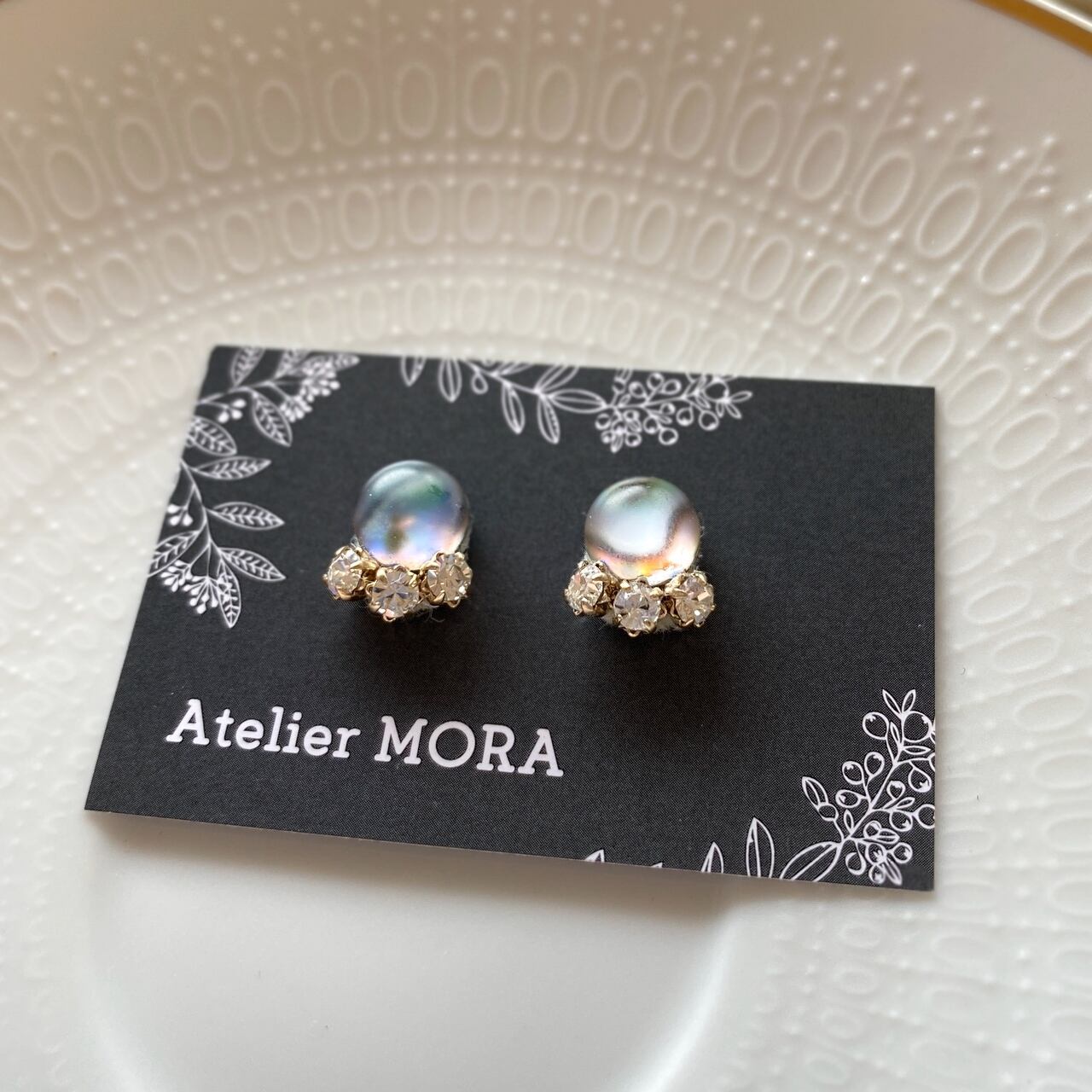 14kgfローゼンジアバロンシェル・レインボームーンストーンピアス/イヤリング レインボームーンストーン ピアス ワイヤーラッピング 14kgf - 天然石