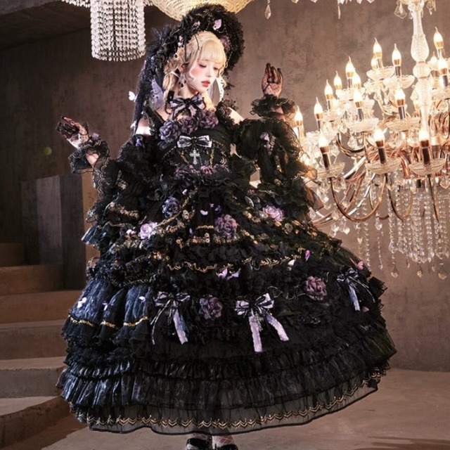 黒薔薇の夜想曲 バックリボン付きゴスロリドレス