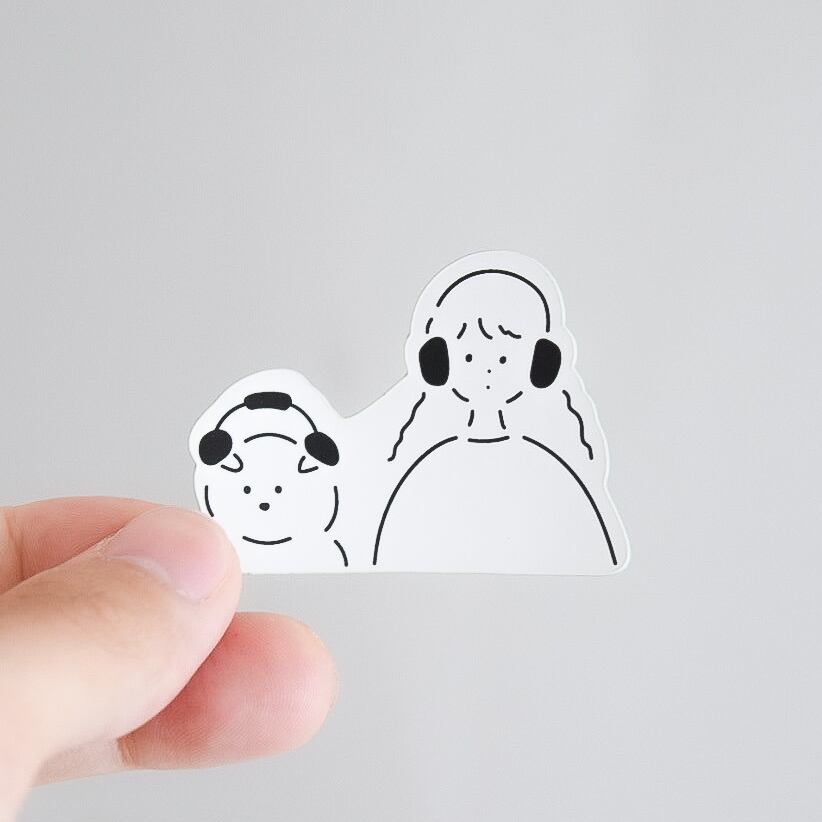 柴犬イラストステッカー 音楽を聴く2人 湖中のおみせ シンプルでお洒落な柴犬グッズのお店