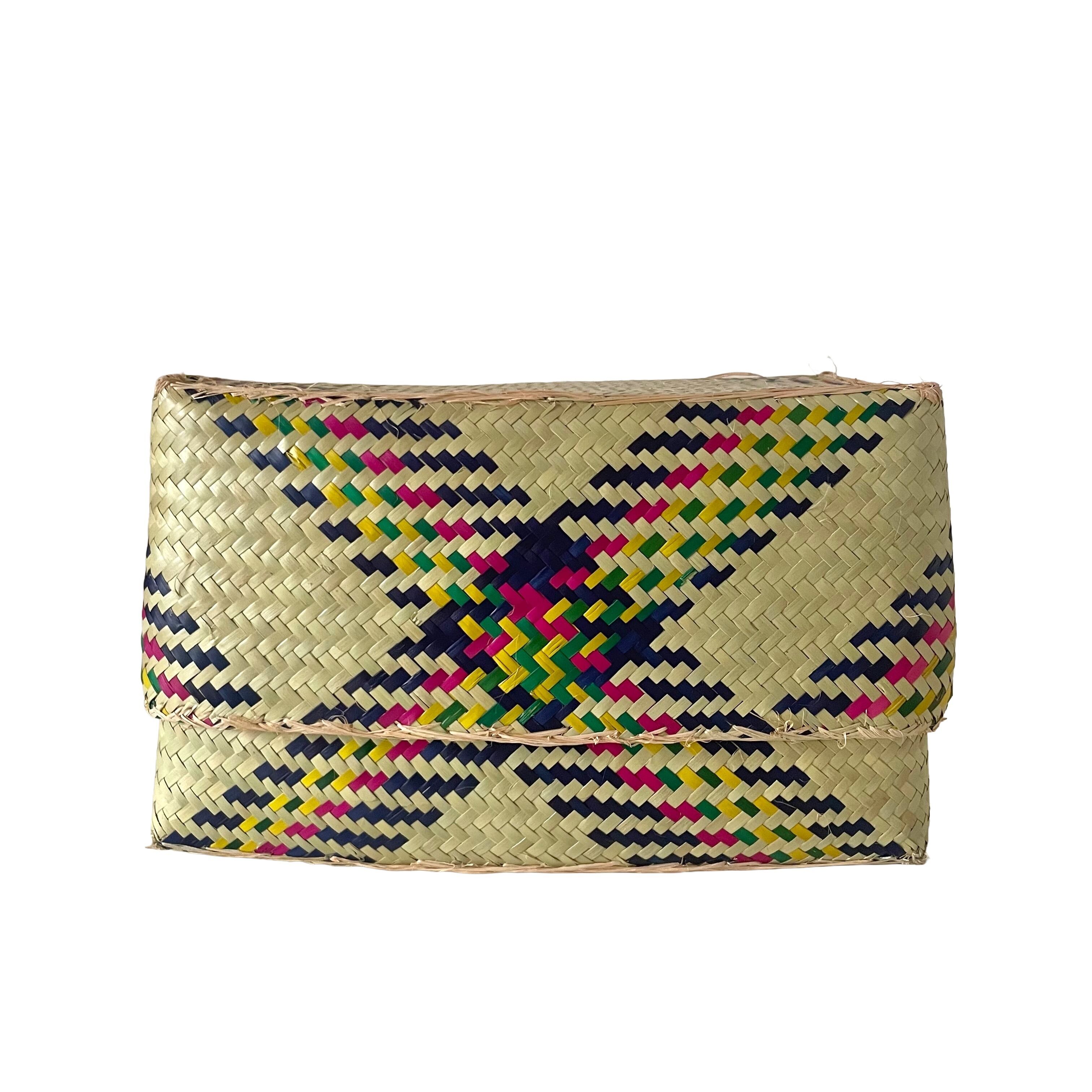 バスケット❀✿作家 Rectangular colourful basket M w25cm×14cm×h16cm 四角カラフル蓋付き