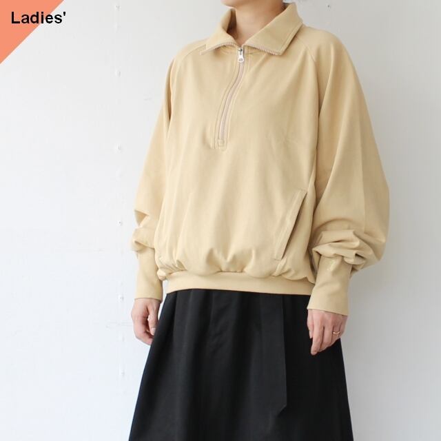 IKITSUKE フレンチテリーハーフZIPプルオーバー (Beige)
