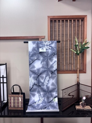 竺仙　反物　板締め浴衣　キングサイズ　芭蕉の葉　グレー